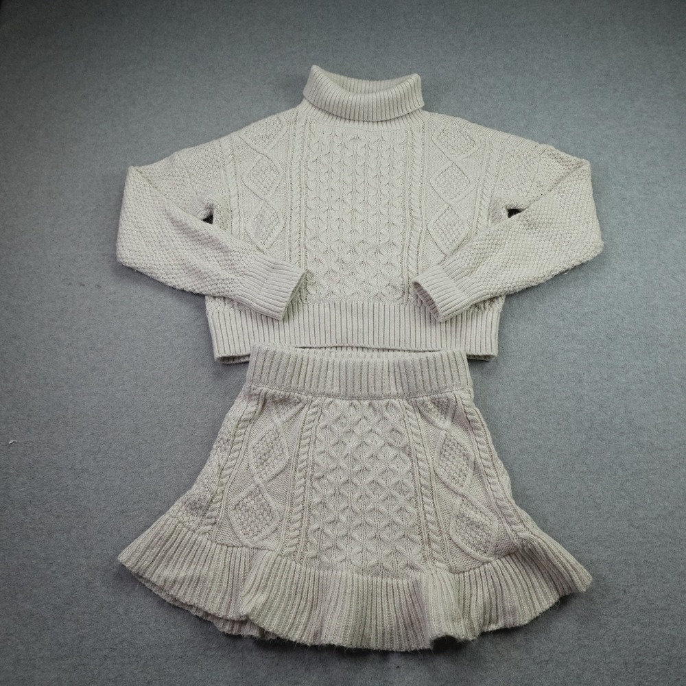 Abercrombie Kids Sweater Skirt Girls 9/10 Beige Cable Knit 2-Piece Set